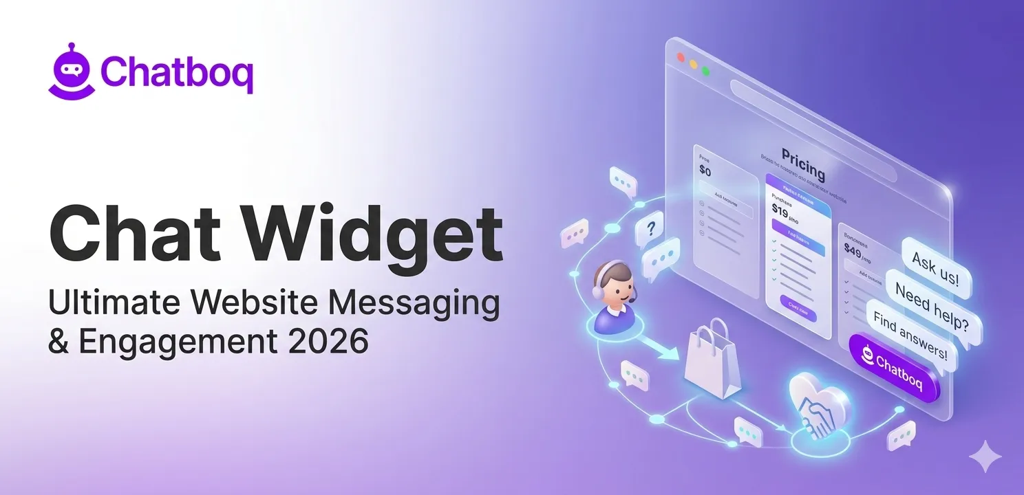 Illustration showing a modern website with a chat widget bubble triggering a real-time message popup.