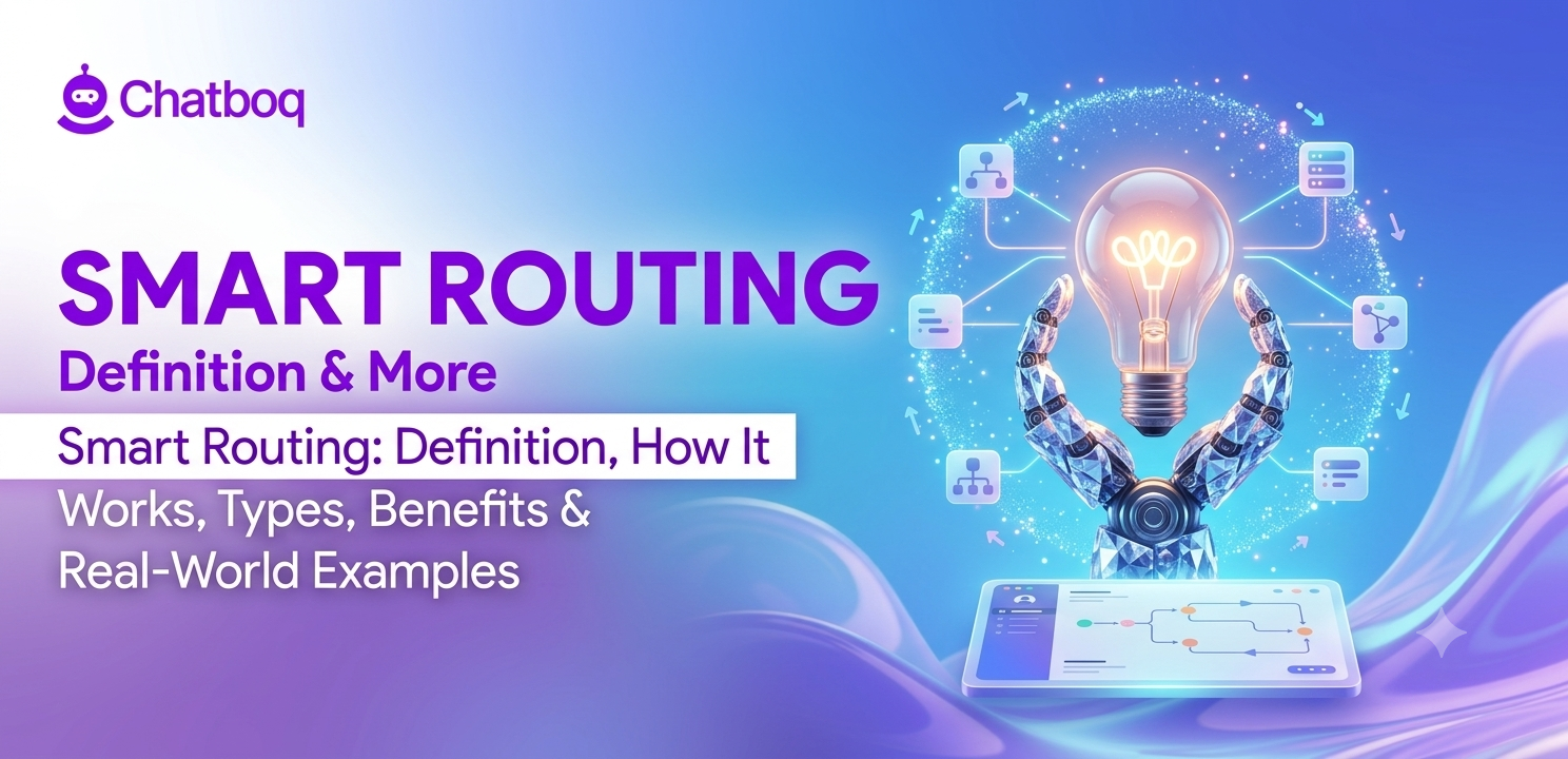 Smart routing diagram showing network traffic paths directed through optimized AI-based routing system