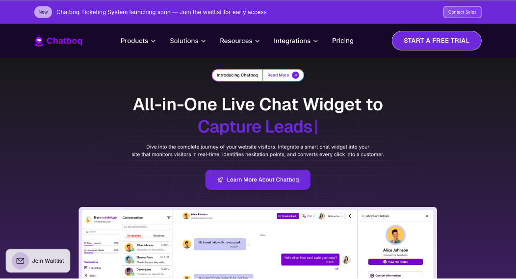 Chatboq chatbot analytics dashboard showing AI accuracy, containment rate, sentiment tracking, and real-time escalation monitoring