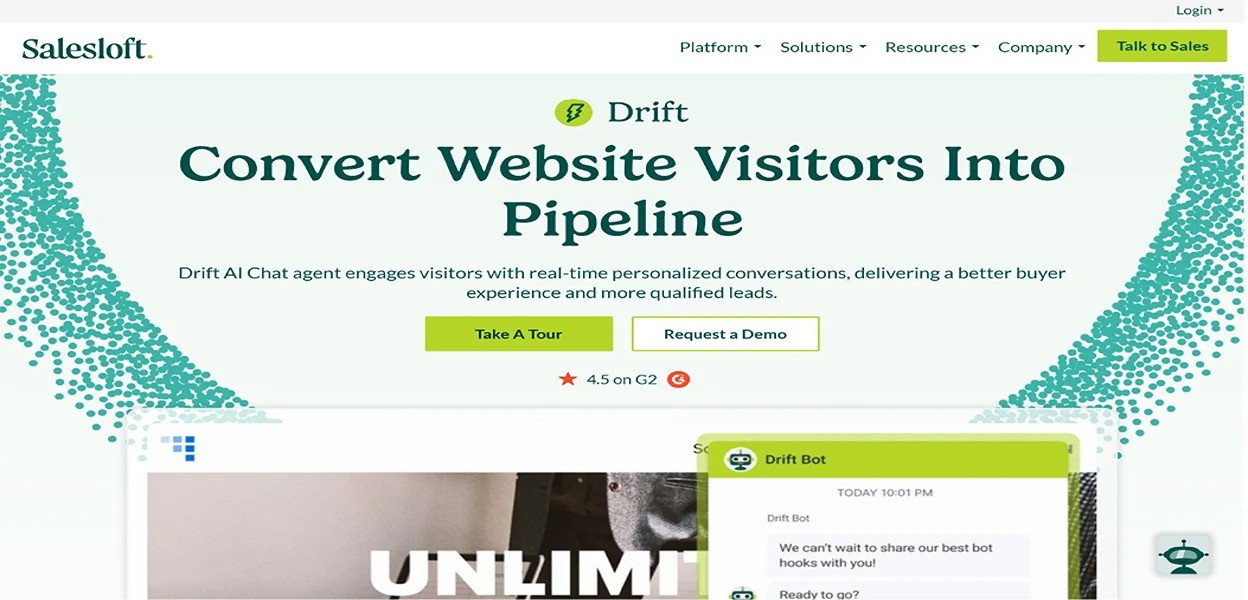 Drift WordPress sales chatbot for automating customer interactions and boosting online store conversions.