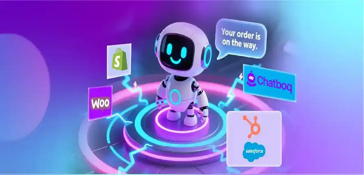 Ecommerce chatbot integration with Shopify, WooCommerce, and CRM systems to enable real-time order updates and automated customer messaging.