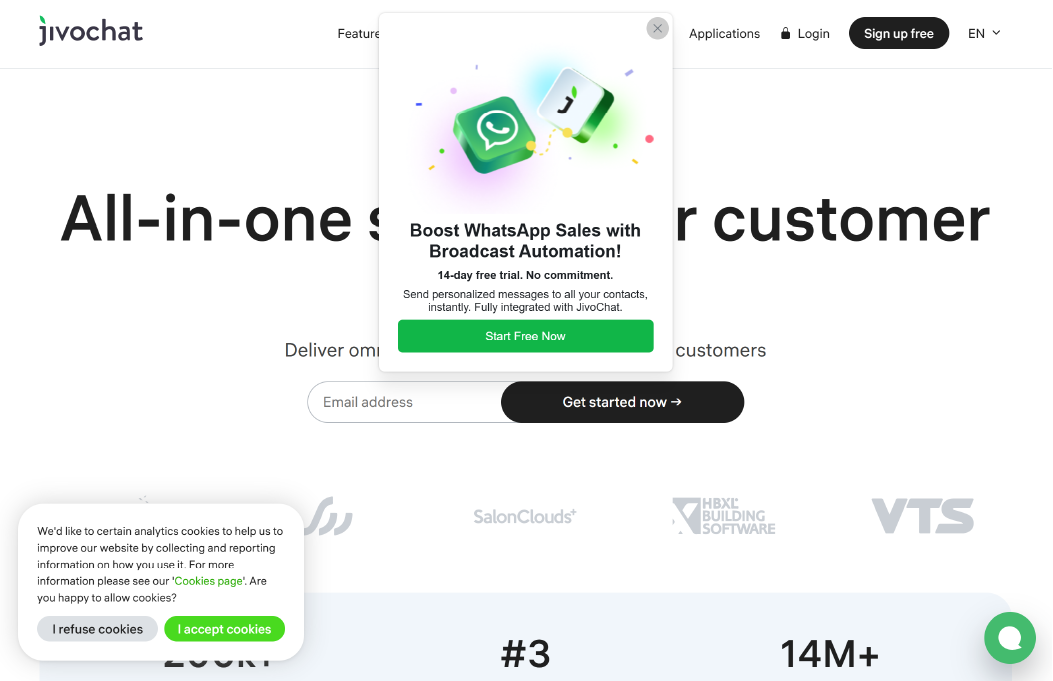 JivoChat plugin for WordPress supporting live, voice, and video chat from one dashboard.