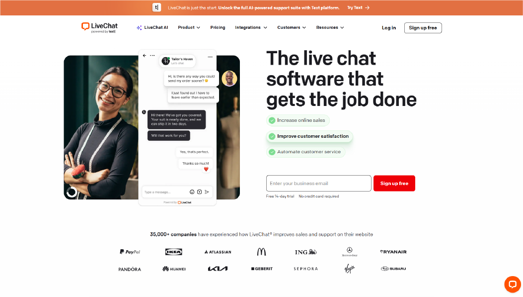 LiveChat website live chat software alternative to Intercom for real-time support