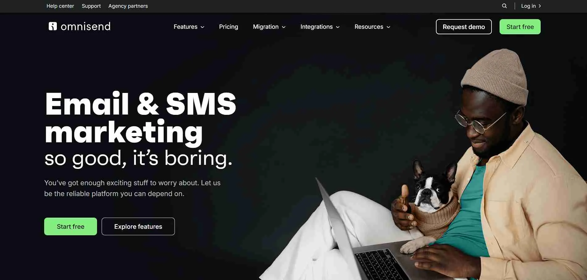 Illustration showing Omnisend email and SMS marketing platform helping ecommerce businesses automate campaigns and engage customers.