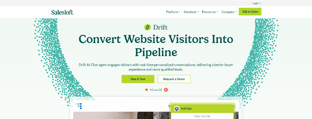 Drift conversational sales and AI chatbot platform alternative to Zendesk