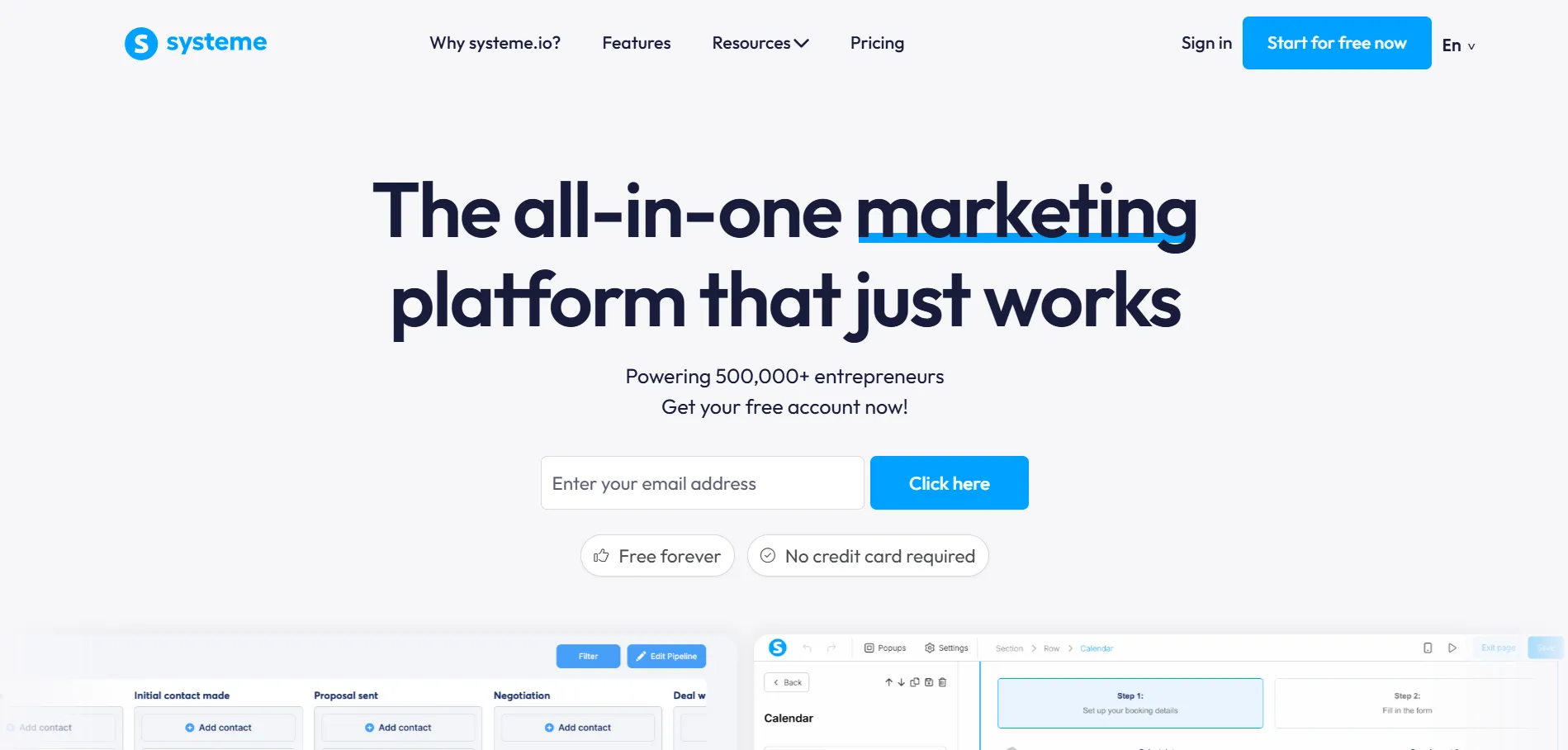 Illustration showing Systeme.io all-in-one marketing platform helping businesses manage email campaigns, sales funnels, and automation.