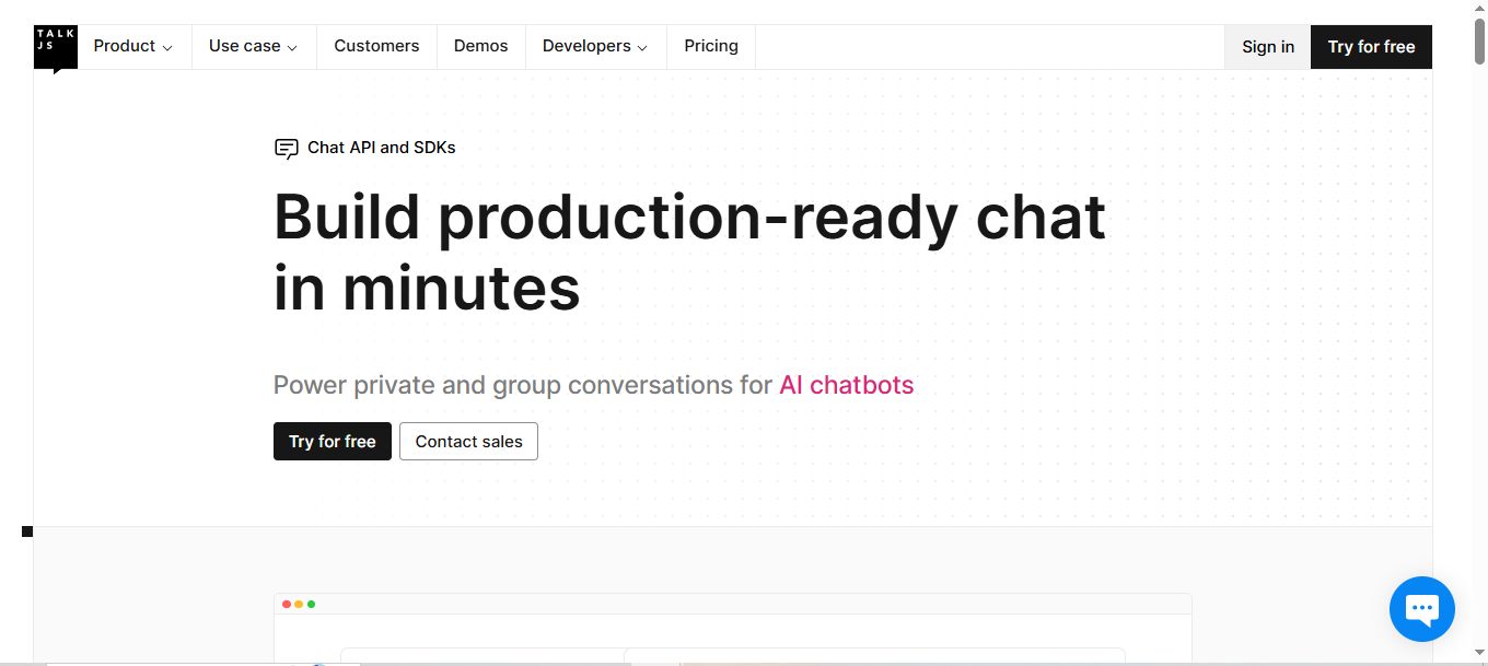 TalkJS chat UI toolkit for fast in-app messaging interfaces with frontend components and webhook support