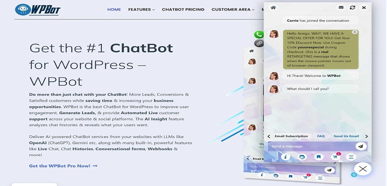 WPBot WordPress chatbot for online stores to enhance customer support and sales.